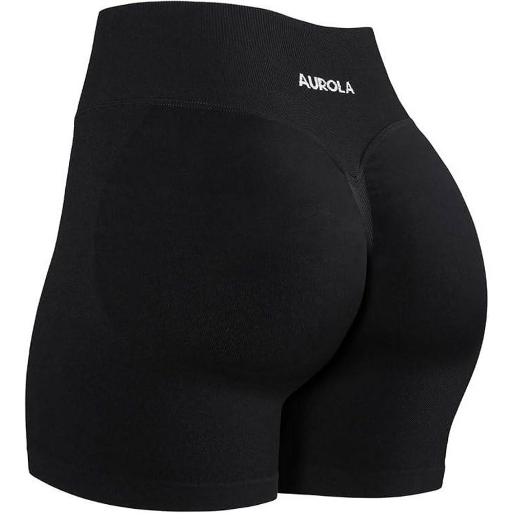 AUROLA Black High Waist Yoga Shorts Ruched Influence Workout Gym M 4.5 Inseam